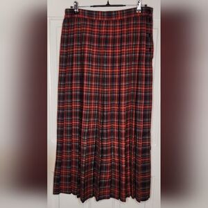 Vintage Liz Baker Red and Black Plaid Tartan Maxi  Skirt Size 14 Tall-waist-32"